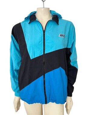 VTG 90s NIKE Vented Colorblock Windbreaker Jacket  Full zip Removable hood  SZ M
